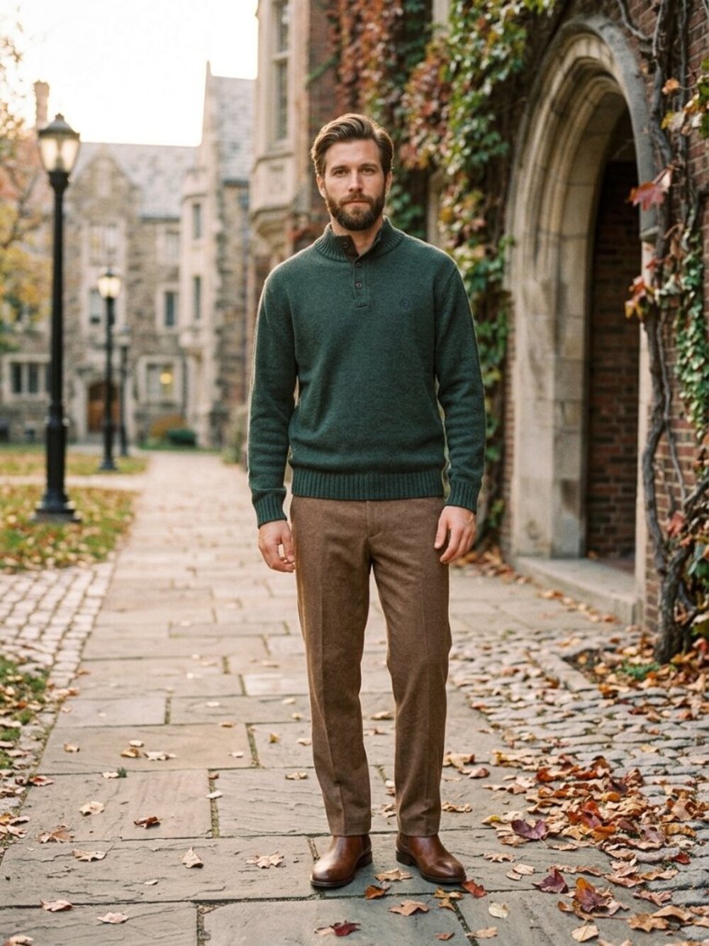 Chaps Dark Green Knit Henley Sweater Men M/L Oversized Academia Preppy